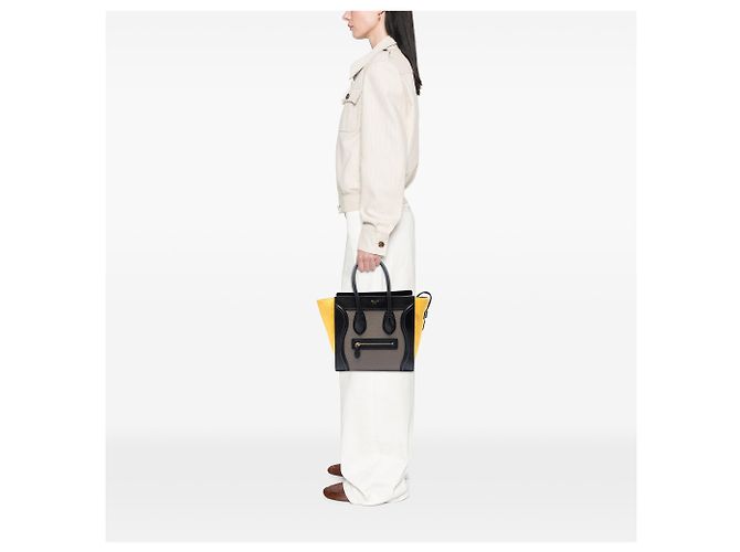 Luggage Céline Borsa Tote Celine Brown Micro Tricolor in pelle Marrone Cachi - vista 6