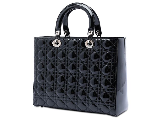 Dior Black Large Patent Cannage Lady Dior Nero - vista 2