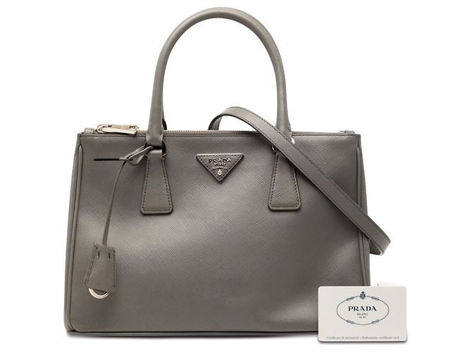 Borsa Satchel Prada Gray Medium Saffiano Lux Galleria Double Zip Marrone - vista 7