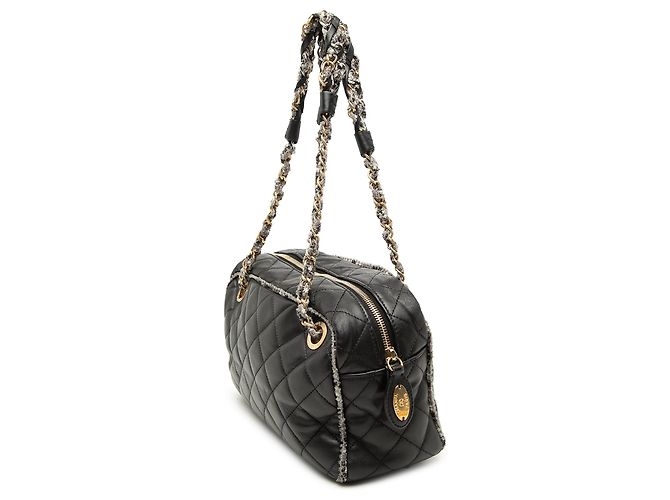 Borsa Chanel Black CC Quilted Lambskin Tweedy Bowler Nero - vista 2