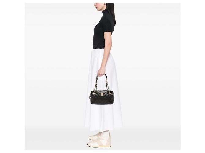 Borsa Chanel Black CC Quilted Lambskin Tweedy Bowler Nero - vista 7