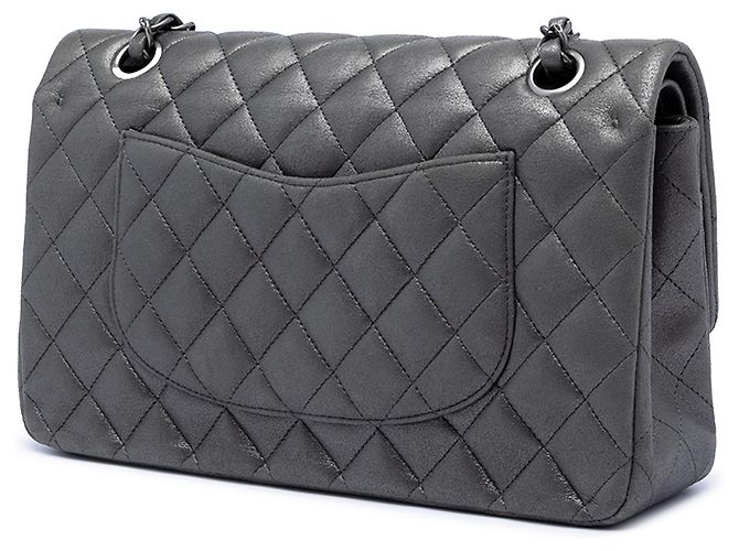 Chanel Gray Medium Classic Iridescent Lambskin Double Flap Marrone Grigio antracite - vista 2