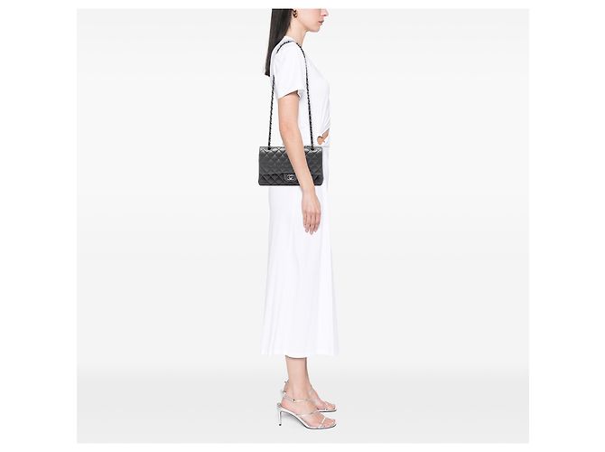 Chanel Gray Medium Classic Iridescent Lambskin Double Flap Marrone Grigio antracite - vista 7