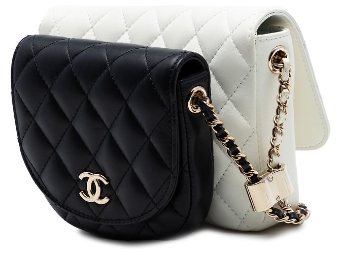 Chanel White CC Quilted Lambskin Side Packs Flap Blanco - vista 2