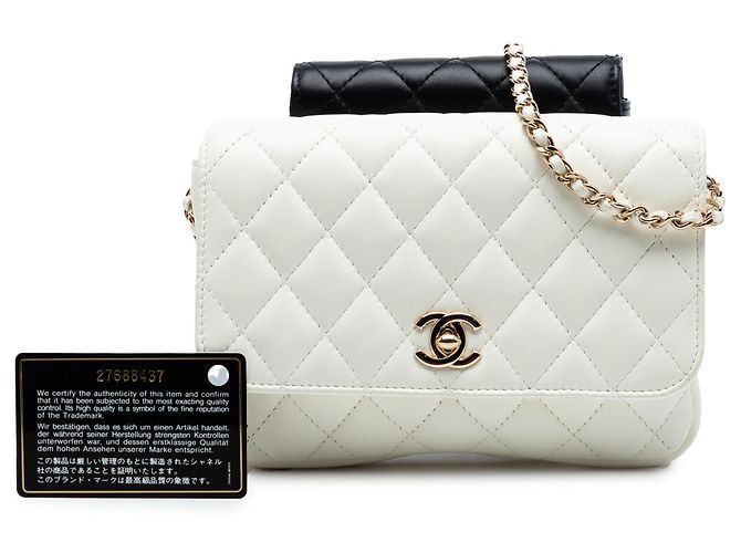 Chanel White CC Quilted Lambskin Side Packs Flap Blanco - vista 8