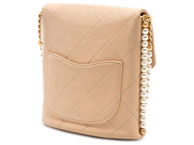 Chanel Beige Small Quilted Calfskin About Pearls Hobo - vista 2
