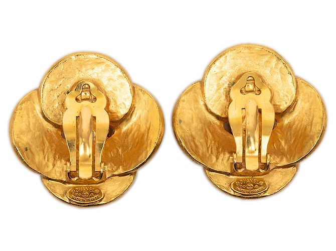 Orecchini Chanel Gold CC Placcati Oro Clover Clip On D'oro - vista 2