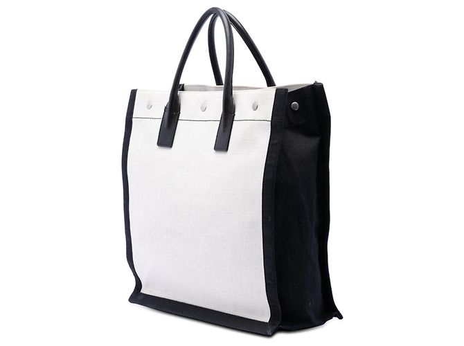 Saint Laurent White Linen Rive Gauche North South Tote Weiß Roh - Ansicht 2