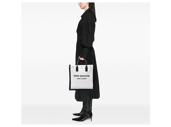 Saint Laurent White Linen Rive Gauche North South Tote Weiß Roh - Ansicht 6
