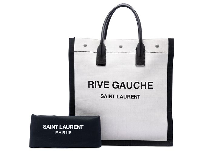 Saint Laurent White Linen Rive Gauche North South Tote Weiß Roh - Ansicht 7