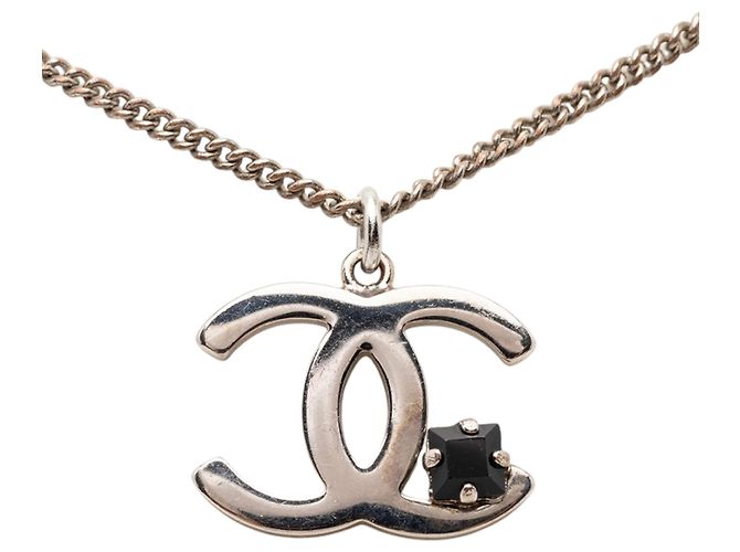 Collana con pendente Chanel Silver CC Brass Strass Argento - vista 2