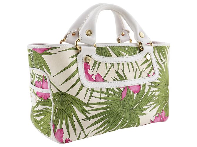 Céline Borsa Boogie in tela bianca con stampa botanica Celine Bianco - vista 2