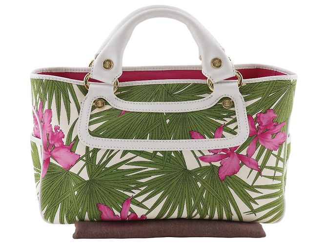 Céline Borsa Boogie in tela bianca con stampa botanica Celine Bianco - vista 22