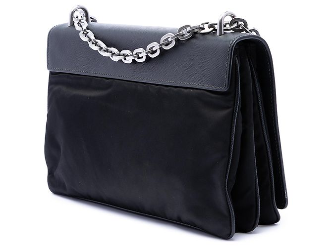 Bolsa transversal Prada Black Saffiano Lux e Tessuto com corrente Preto - vista 2