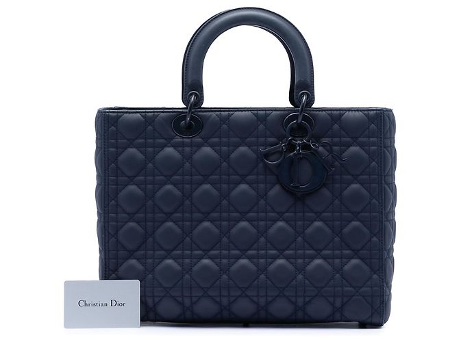Lady Dior in pelle di vitello ultra opaca cannage blu Dior Large Blu navy - vista 8