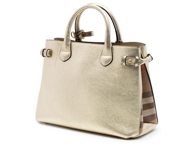 Borsa a tracolla Burberry Gold Medium in pelle metallizzata e House Check D'oro - vista 2