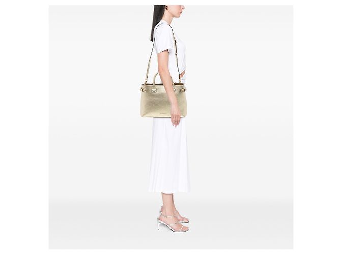 Borsa a tracolla Burberry Gold Medium in pelle metallizzata e House Check D'oro - vista 7