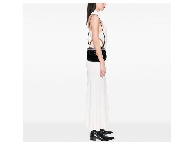 Gucci Schwarzes Kalbsleder Bamboo Night - Ansicht 7