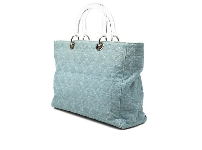 Lady Dior em denim azul grande com alças de acrílico Cannage Azul claro - vista 2
