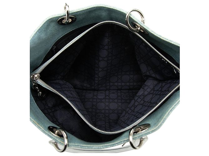 Lady Dior em denim azul grande com alças de acrílico Cannage Azul claro - vista 4
