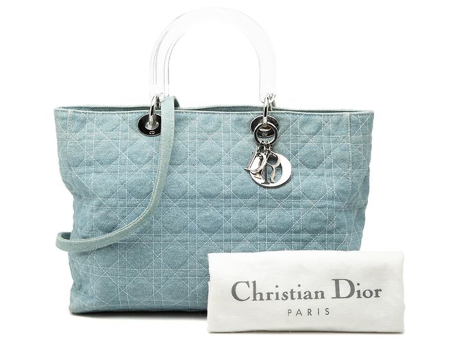Lady Dior em denim azul grande com alças de acrílico Cannage Azul claro - vista 8