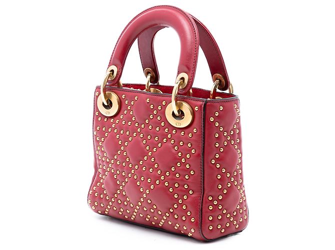 Lady Dior Supple in agnello rosso mini con cannage e borchie - vista 2