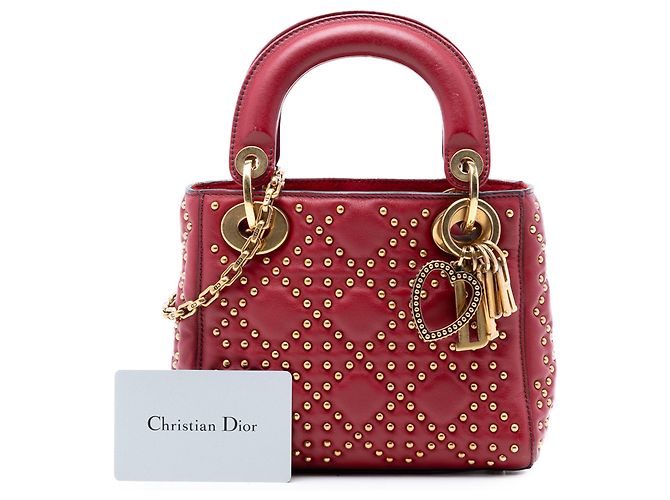 Lady Dior Supple in agnello rosso mini con cannage e borchie - vista 9