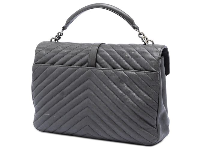 Saint Laurent College Satchel aus grauem Chevron-Schafsleder mit Monogramm Large - Ansicht 2