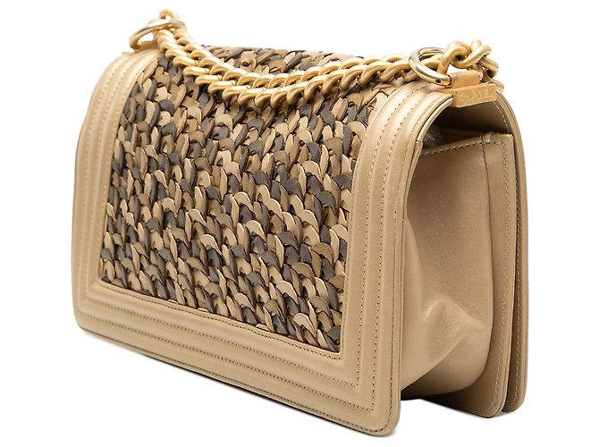 Chanel Boy Flap en agneau métallisé tressé marron Old Medium Marron clair - vue 2