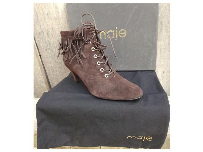 Botines Maje de ante marrón con flecos p 39 Castaño - vista 2