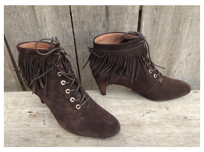 Botines Maje de ante marrón con flecos p 39 Castaño - vista 3