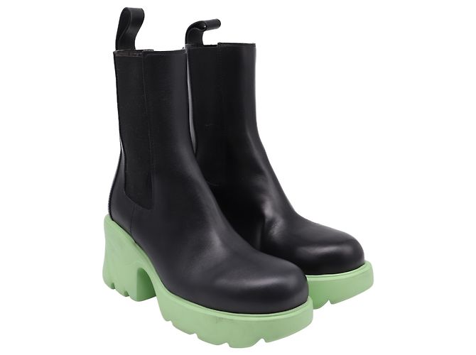 Stivaletti Flash Bottega Veneta in pelle nera e verde Nero - vista 2