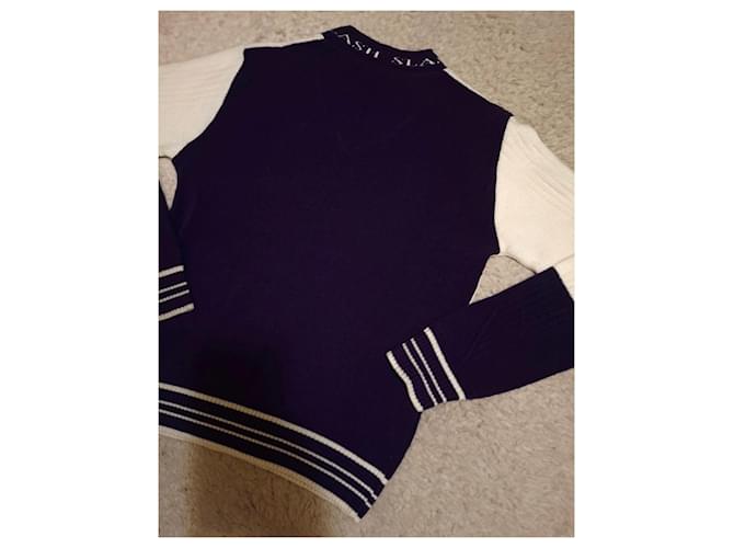 Autre Marque Slash Jeans Herren Wollpullover Weiß Dunkelviolett - Ansicht 11