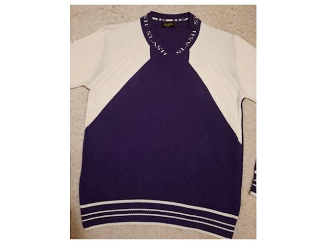 Autre Marque Slash Jeans Herren Wollpullover Weiß Dunkelviolett - Ansicht 5