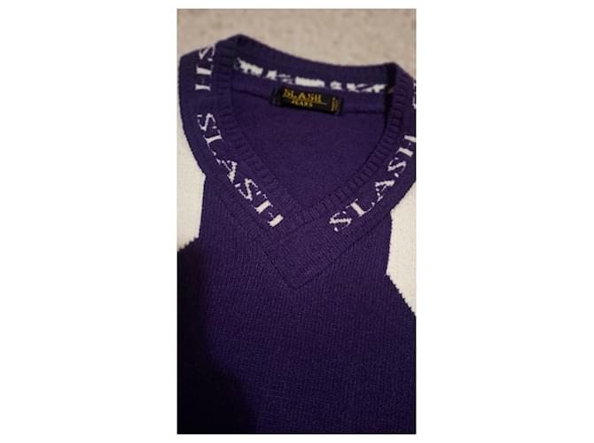 Autre Marque Slash Jeans Herren Wollpullover Weiß Dunkelviolett - Ansicht 6