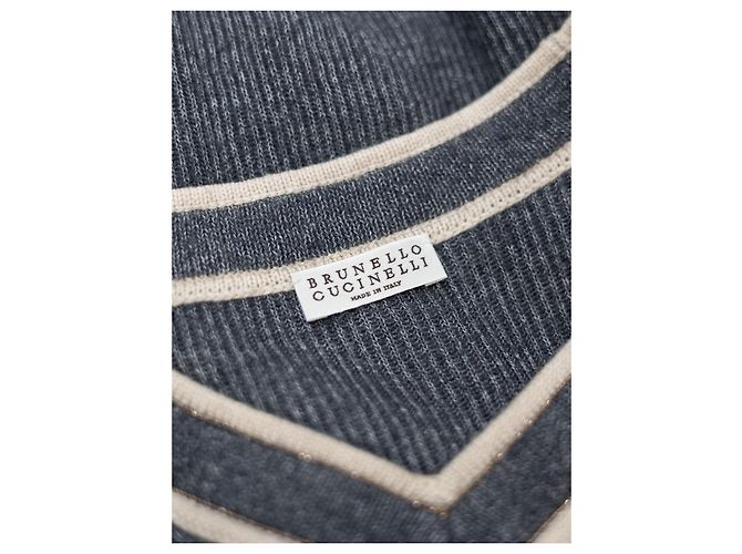 Brunello Cucinelli Suéter de punto gris cuello V Beige - vista 2