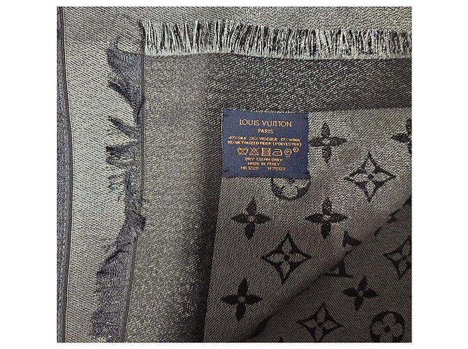 Louis Vuitton Monogram Schal Schwarz Lurex Grau Silber Hardware - Ansicht 4