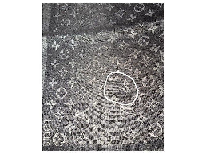 Louis Vuitton Monogram Schal Schwarz Lurex Grau Silber Hardware - Ansicht 5