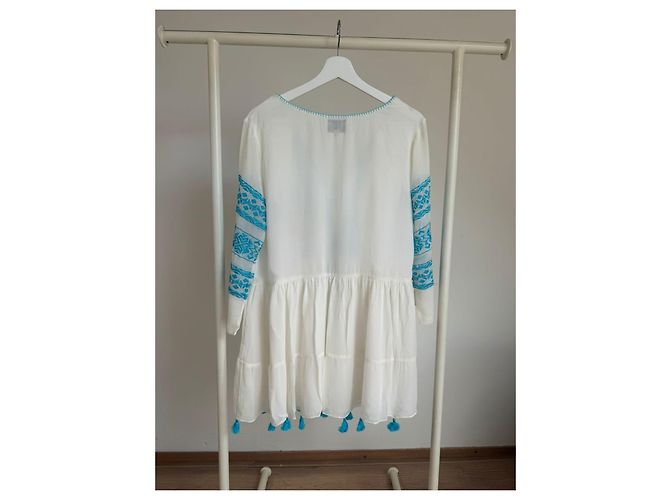 Autre Marque Rococo Sand weißes besticktes Kleid mit Quasten Blau - Ansicht 10