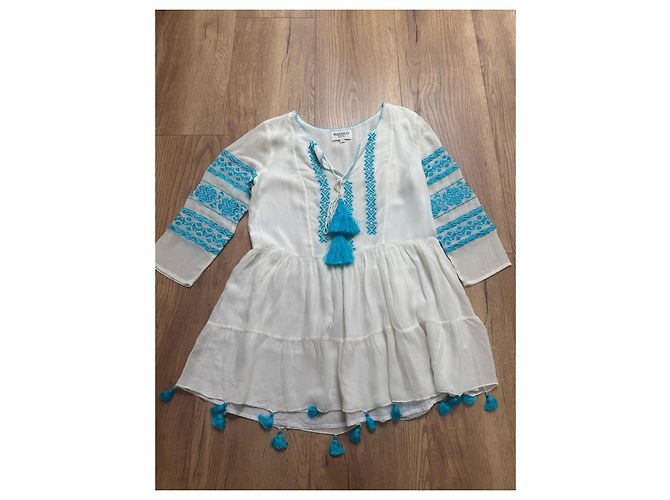 Autre Marque Rococo Sand weißes besticktes Kleid mit Quasten Blau - Ansicht 11