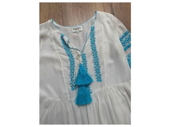 Autre Marque Rococo Sand weißes besticktes Kleid mit Quasten Blau - Ansicht 12
