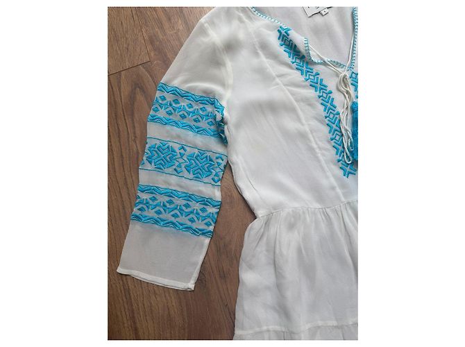 Autre Marque Rococo Sand weißes besticktes Kleid mit Quasten Blau - Ansicht 13