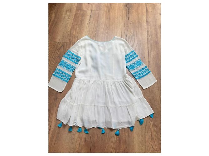 Autre Marque Rococo Sand weißes besticktes Kleid mit Quasten Blau - Ansicht 14
