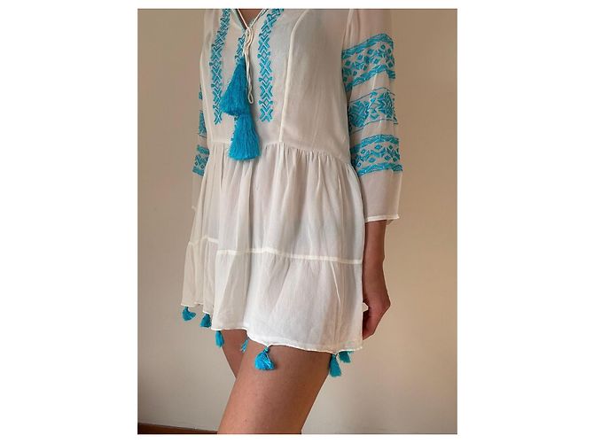 Autre Marque Rococo Sand weißes besticktes Kleid mit Quasten Blau - Ansicht 4