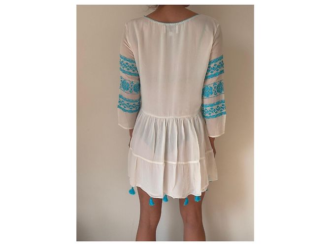 Autre Marque Rococo Sand weißes besticktes Kleid mit Quasten Blau - Ansicht 7
