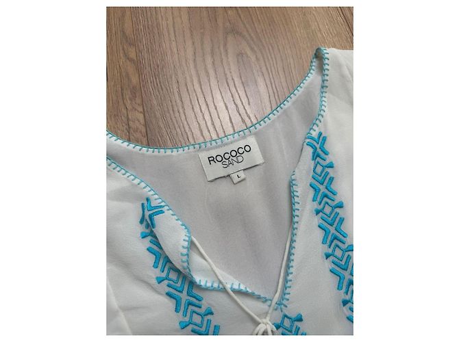 Autre Marque Rococo Sand weißes besticktes Kleid mit Quasten Blau - Ansicht 8