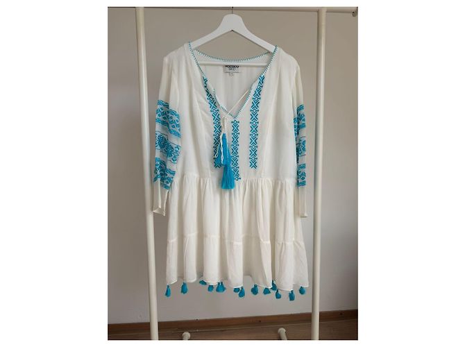 Autre Marque Rococo Sand weißes besticktes Kleid mit Quasten Blau - Ansicht 9