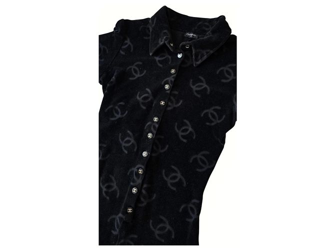 Chanel Mono corto de terciopelo negro logo CC - vista 3