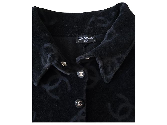 Chanel Mono corto de terciopelo negro logo CC - vista 6