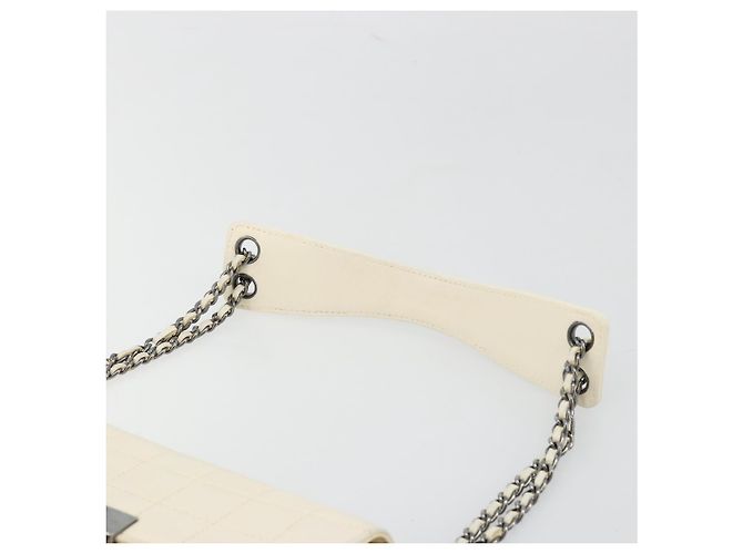 CHANEL Choco Bar Chain Shoulder Bag Lamb Skin White Silver CC Auth 177622 Argento Bianco - vista 14